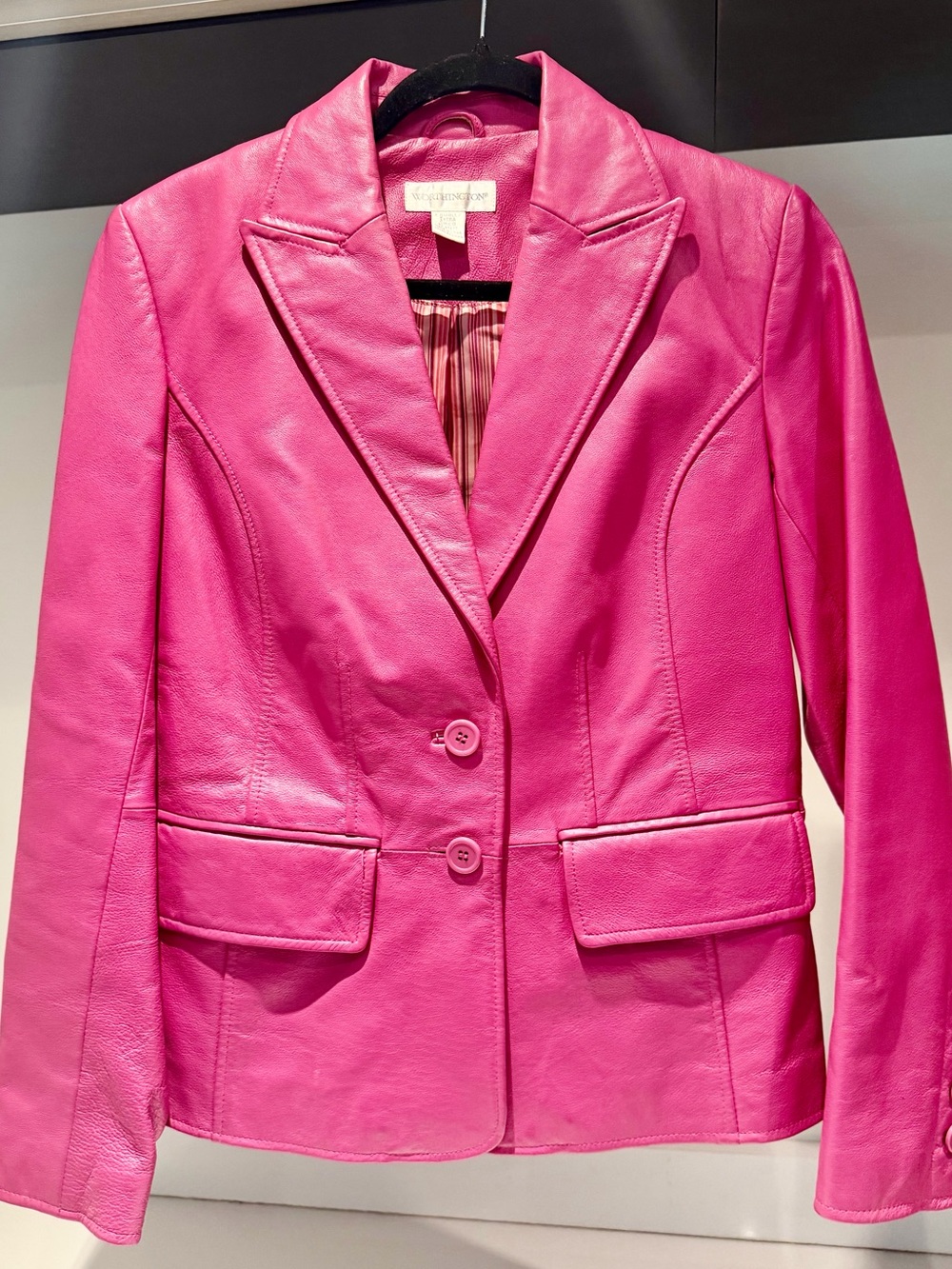 Vintage Y2K Worthington Hot Pink fuschia genuine Leather Blazer Jacket XS